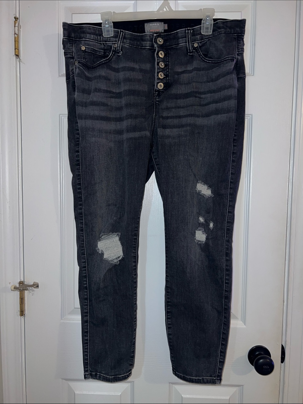 torrid Distressed Black Skinny Jeans with Button-Fly